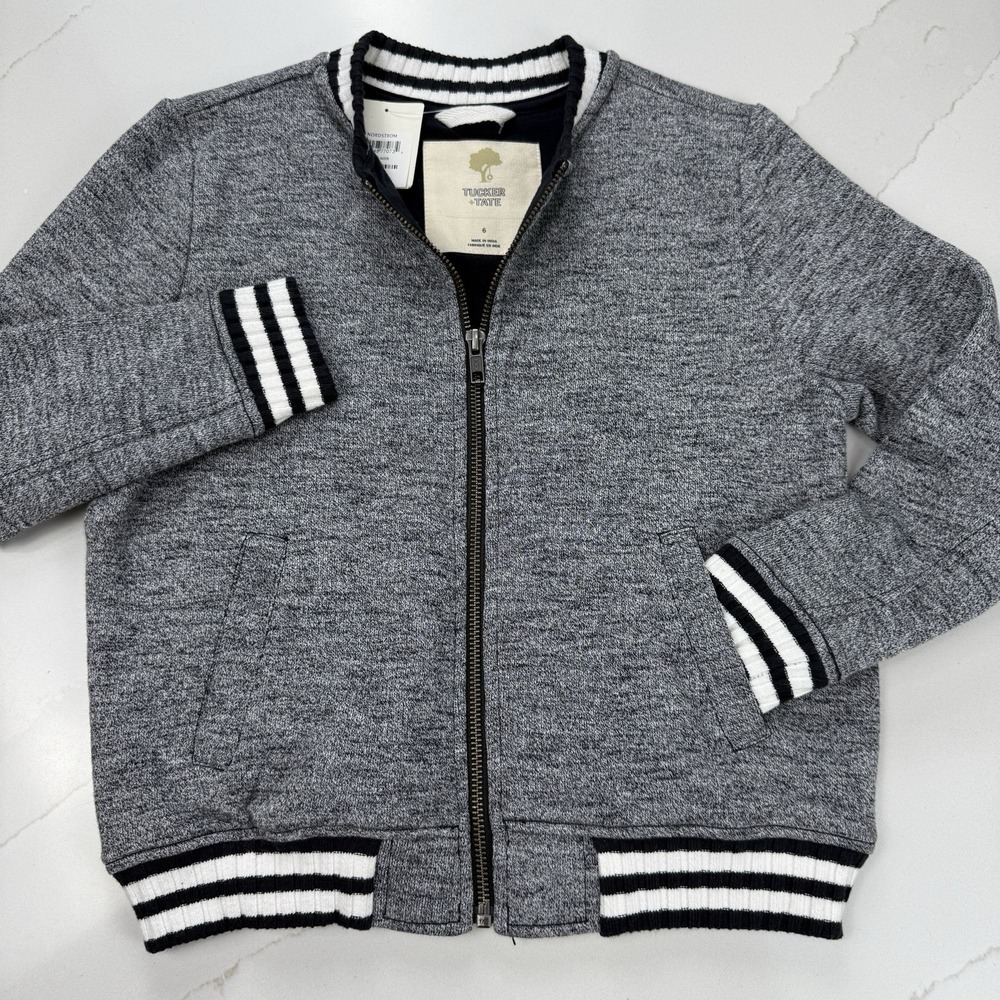 Tucker‎ + Tate Soft Knit Full Zip Jacket Boys 6 Gray Black White Back to School